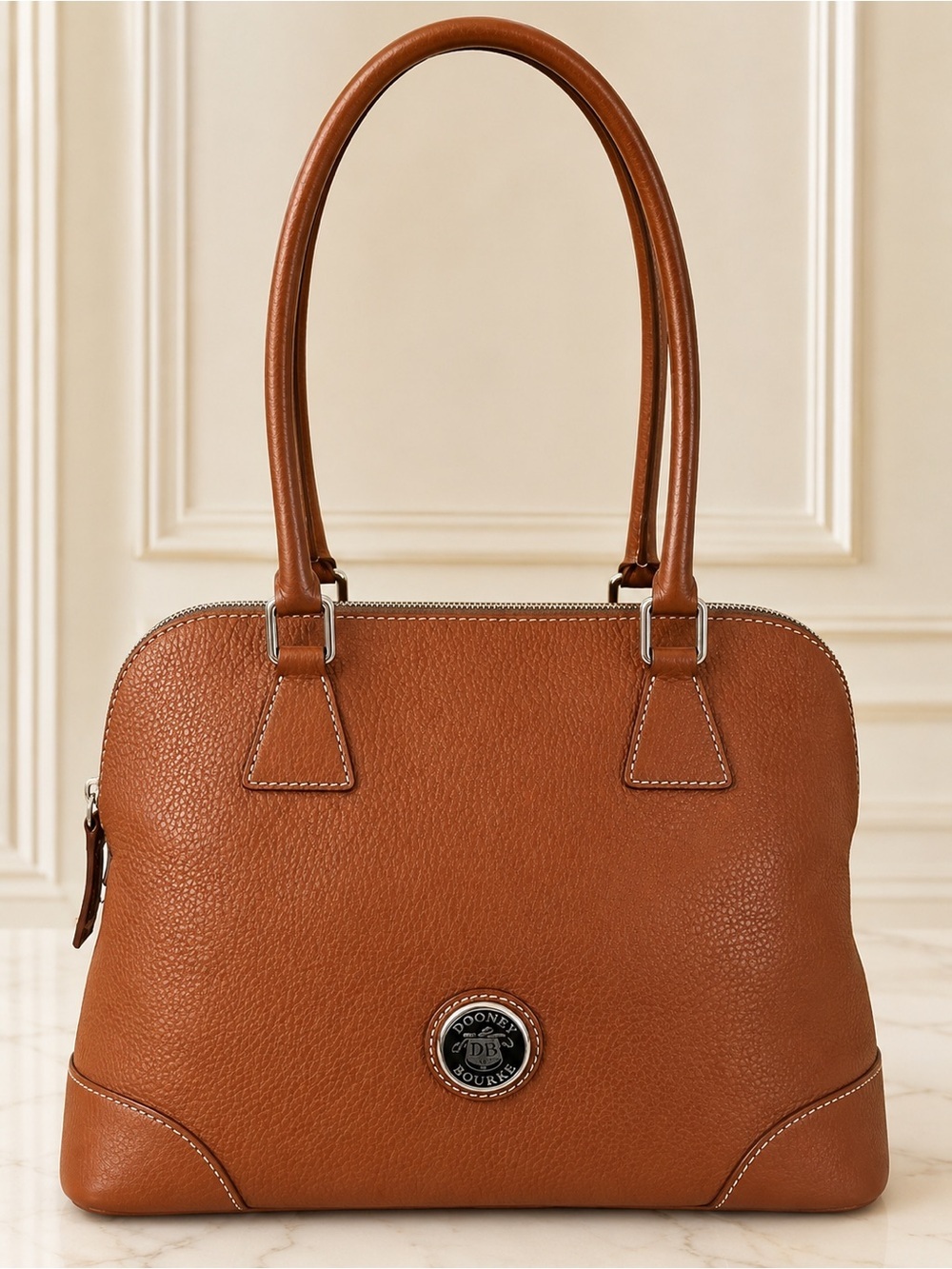 Dooney & Bourke Brown Pebbled Leather Dome Satchel Shoulder Bag
